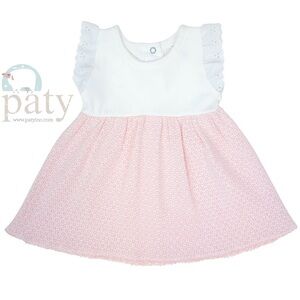Paty inc knit dress eyelet trim baby girl ruffles light blush pink cream